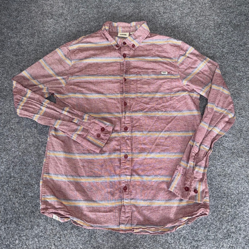 Vans Off The‎ Wall Mens Small Striped Long Sleeve Button Down Shirt Casual Skate